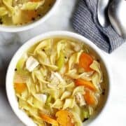Chicken Noodle Soup in white bowls