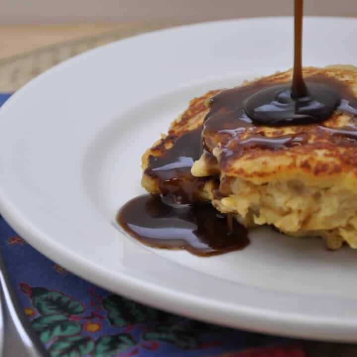 Bread Pudding Pancakes with Buttery Cinnamon Syrup Pinch and Swirl