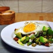 Farro with Asparagus Pesto Avocado and Fried Egg