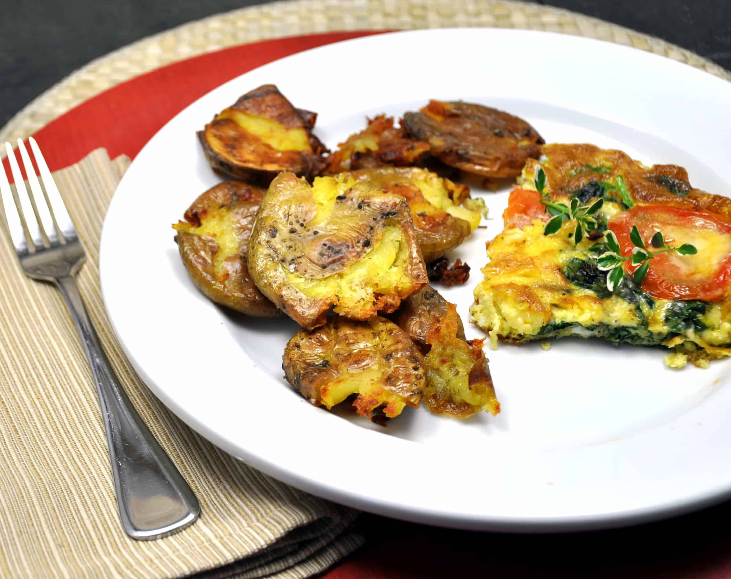 Spinach Smoked Gouda Frittata with Tomatoes Pinch and Swirl