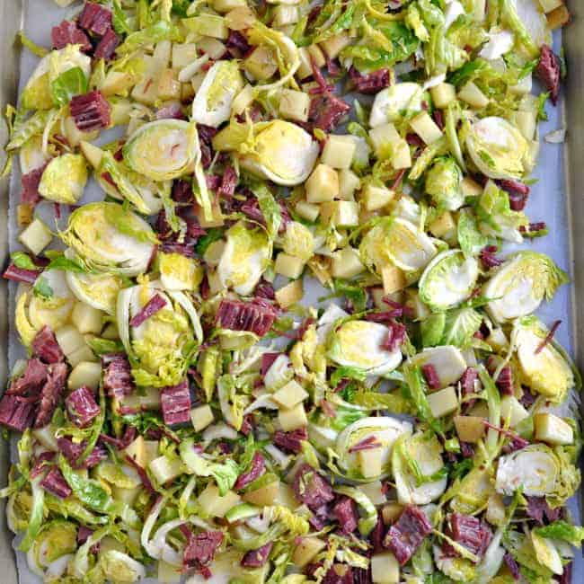 Oven Roasted Corned Beef Hash with Brussels Sprouts Pinch and Swirl