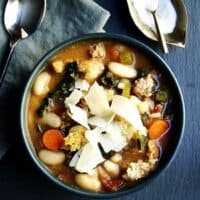 Italian-Ribollita-Soup served in a charcoal bowl featured