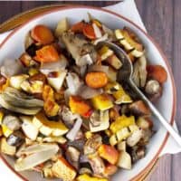 Roasted Fall Vegetables served in a shallow white bowl