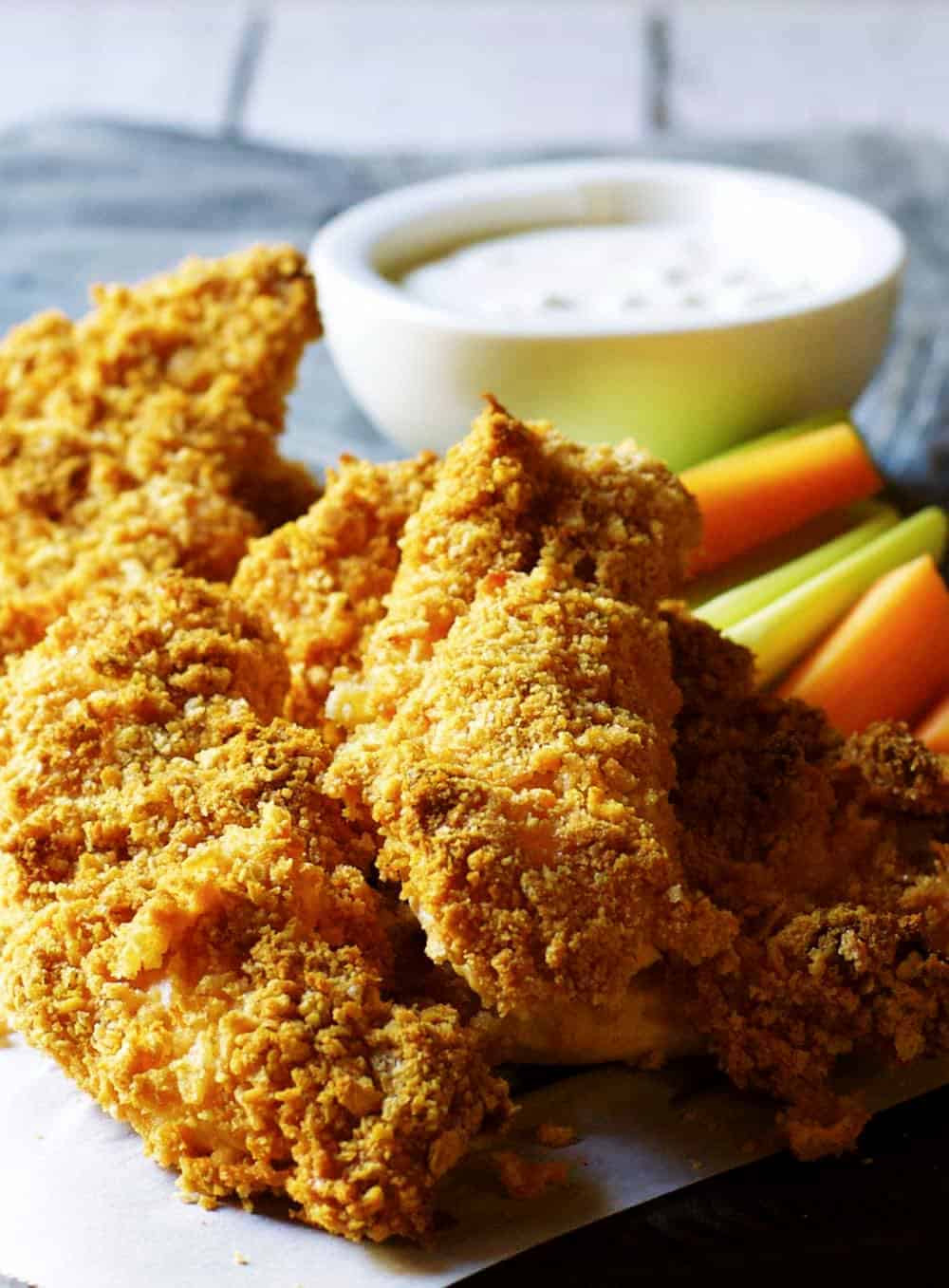 Crispy Baked Buffalo Chicken Tenders Pinch And Swirl