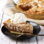 Chocolate-Rum-Pie-Slice-Served on black plate square