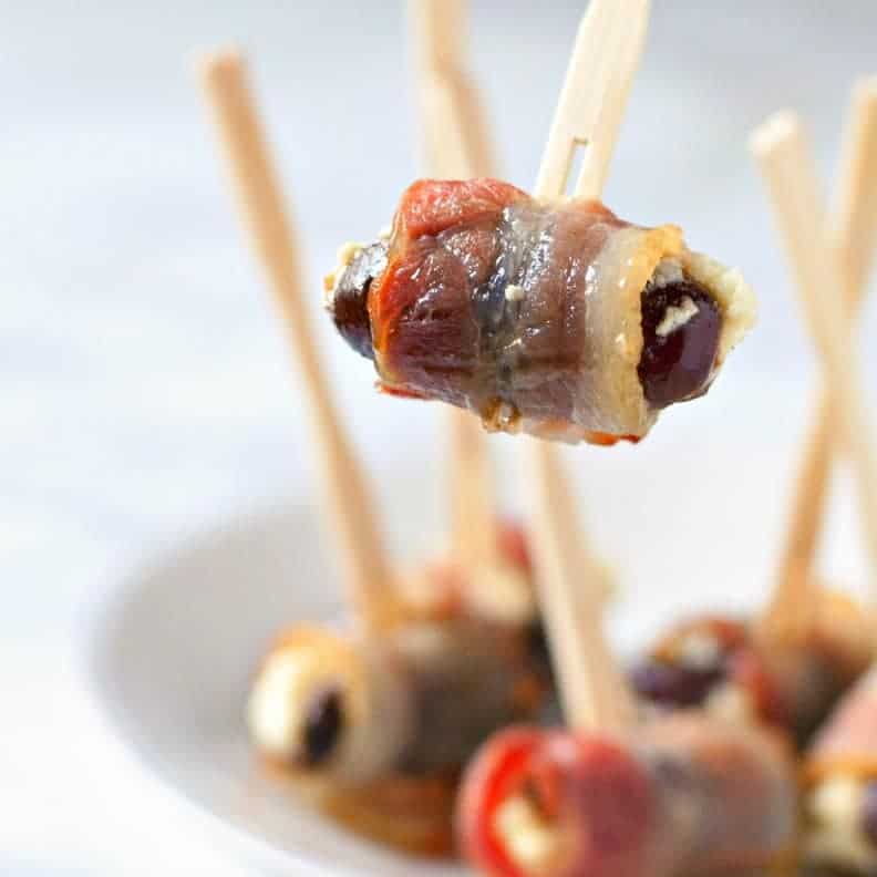 Bacon Wrapped Dates Stuffed with Feta Pinch and Swirl