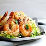 Salt-and-Pepper-Shrimp-served-on-a-stainless-steel platter featured