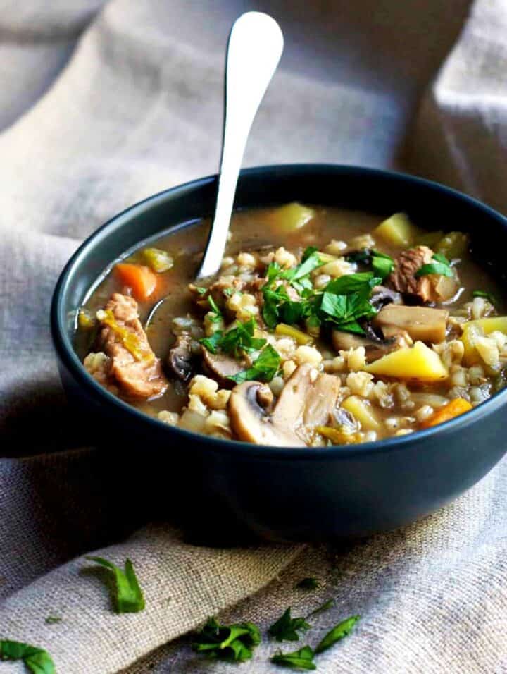 Slow Cooker Vegetable Beef Barley Soup - Pinch and Swirl