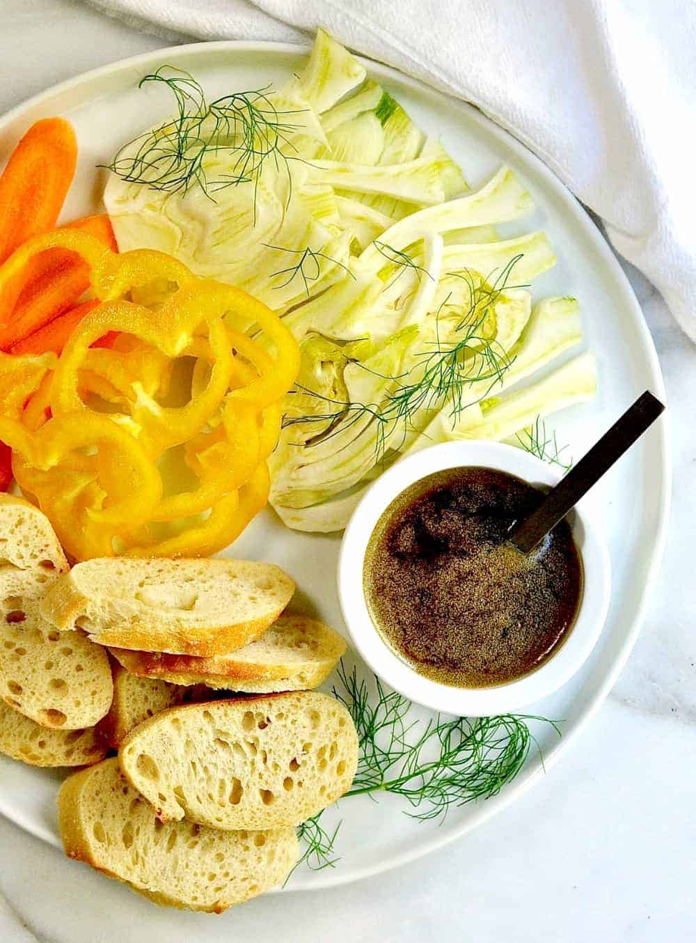 Bagna cauda dip with tofu and soy sauce