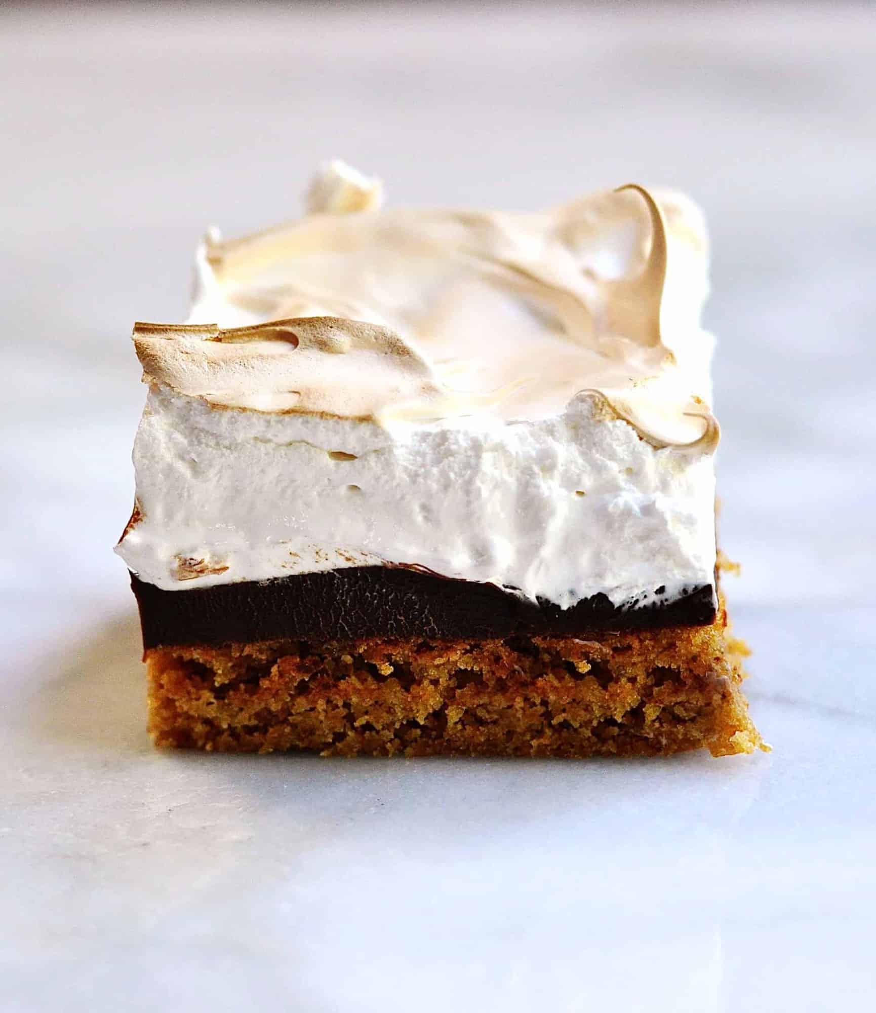 smores brownie served on marble