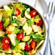 Lebanese Fattoush Salad served in a ceramic bowl