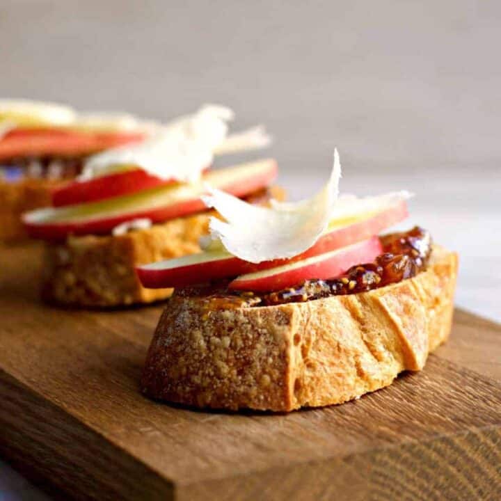 Apple Crostini with Fig Jam and Pecorino Pinch and Swirl