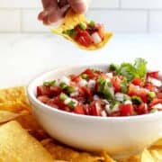 pico de gallo on a tortilla chip