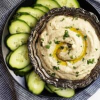 Baba Ganoush served with cucumber slices