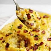 twice baked mashed potatoes on a serving spoon
