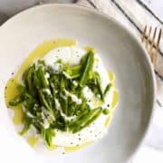 Sugar Snap Pea Salad served in a white ceramic bowl