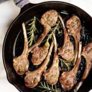 Pan-Fried Lamb Chops in a cast iron pan