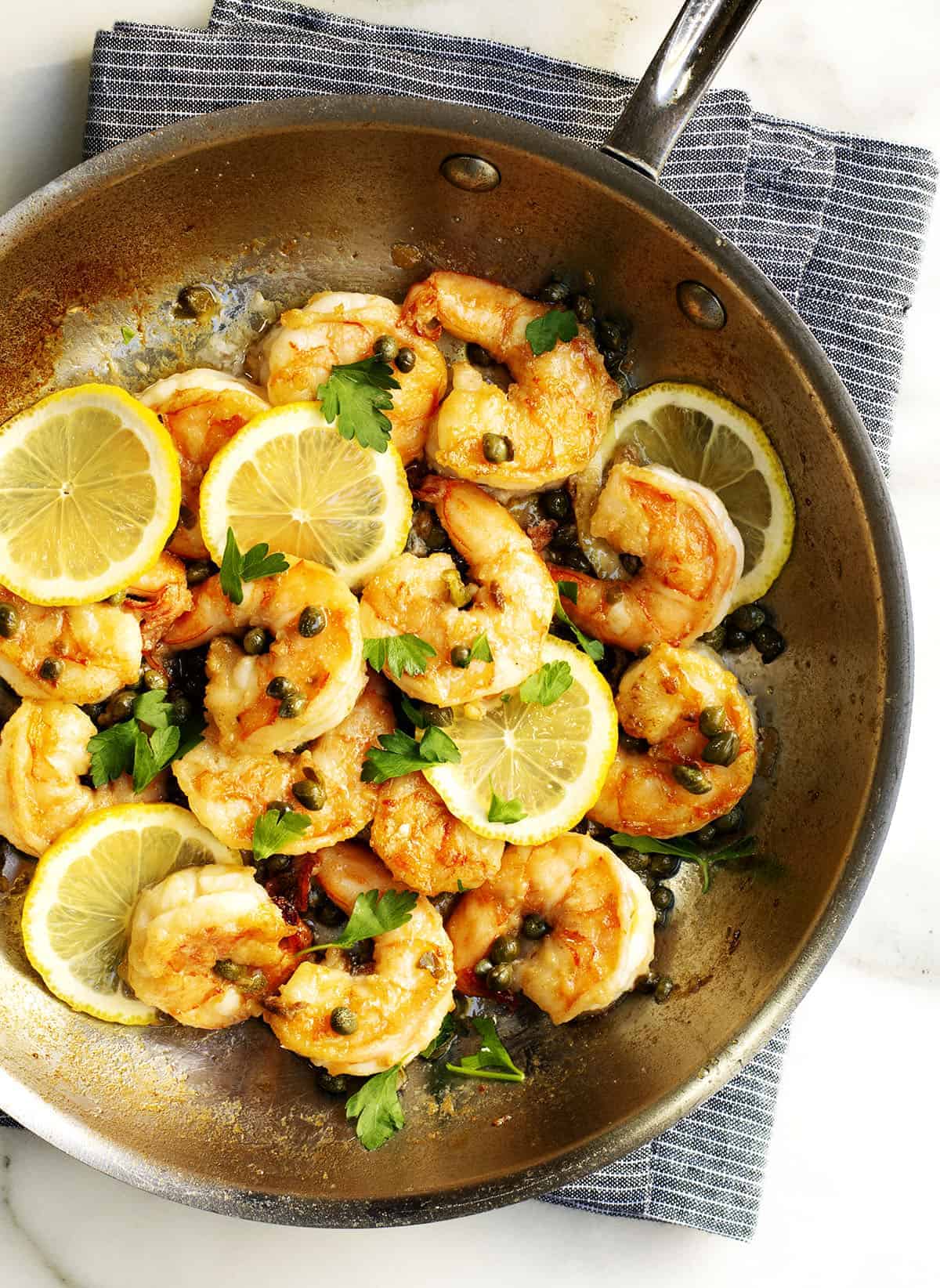 Shrimp Piccata in a skillet
