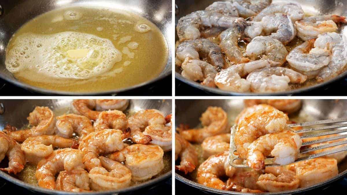 pan frying shrimp in butter and olive oil