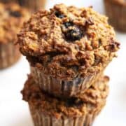 Almond Flour Blueberry Muffins stacked