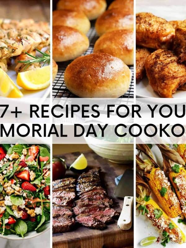 a grid of 6 food photos of memorial day cookout recipes
