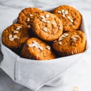 Banana Oatmeal Muffins in a cloth basket