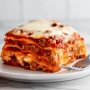 Lasagna with Cottage Cheese served on a white plate