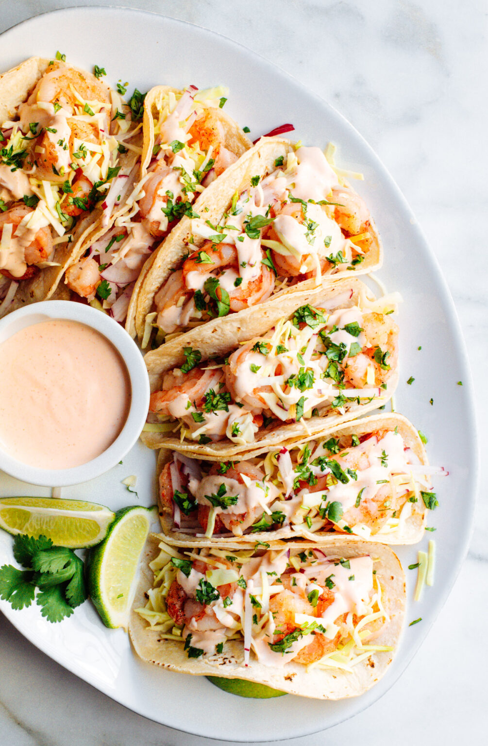 Easy Shrimp Tacos (Crunchy Slaw & Creamy Sauce!) Pinch and Swirl