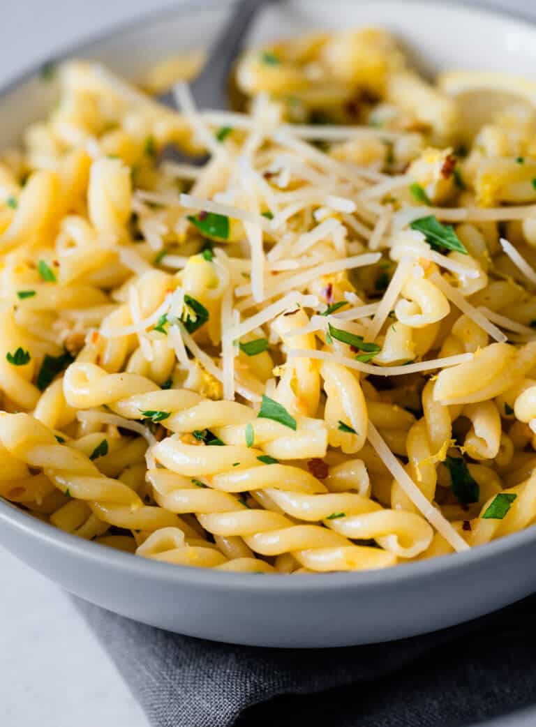 Gemelli Pasta with Lemon and Garlic Pinch and Swirl