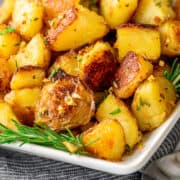 Rosemary Roasted Potatoes on a white platter.