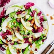 Radicchio Salad on a white salad plate photographed from the top.